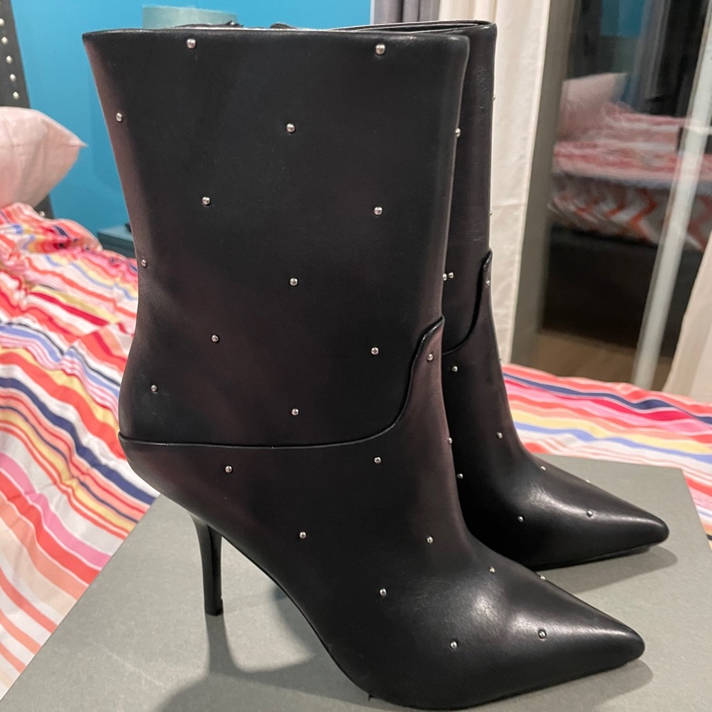 Black leather ALL SAINTS booties
